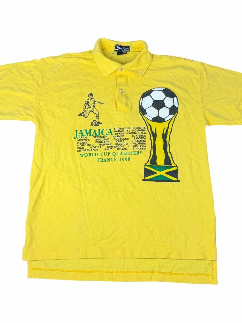 Vintage World Cup 1998 Jamaica Soccer Yellow Collared Shirt Size Medium M Futbol